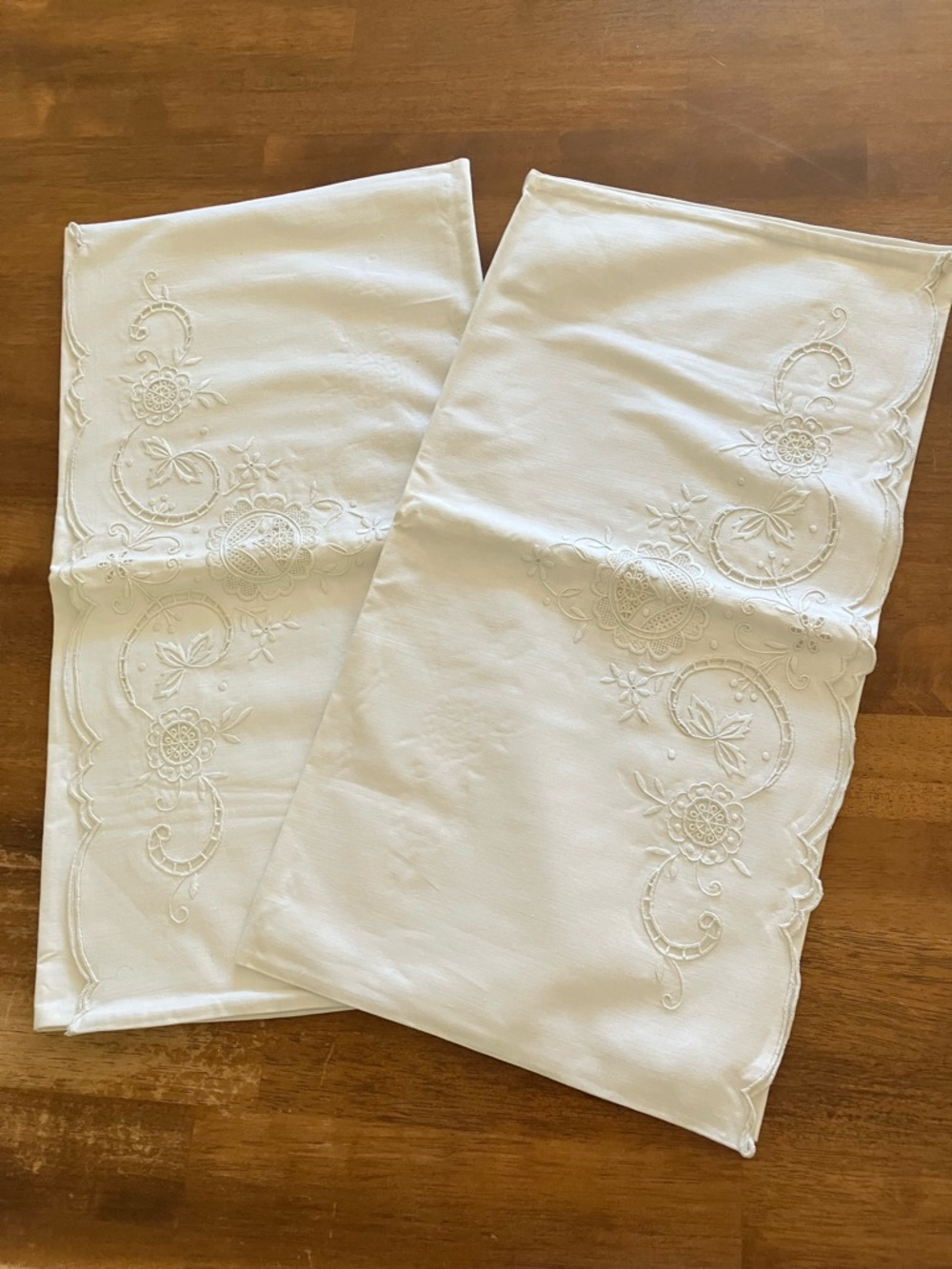 Two Elegant White Vintage Adorned Pillowcases